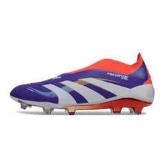 Chuteira Infantil Campo Adidas Predator 25 Elite Sem Cadarço FG Azul e Vermelha