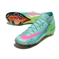 Chuteira Campo FG Nike Air Zoom Mercurial Superfly 10 Elite Azul, Verde e Rosa Infantil