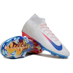 Chuteira Infantil Campo Nike Air Zoom Mercurial Superfly 10 Elite FG Branca, Laranja e Azul