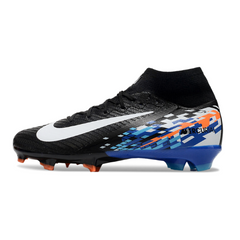 Chuteira Campo FG Nike Air Zoom Mercurial Superfly 10 Elite Preta, Azul e Laranja Infantil