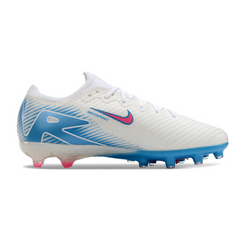 Chuteira Infantil Campo Nike Air Zoom Mercurial Vapor 16 Elite AG Branca, Azul e Rosa