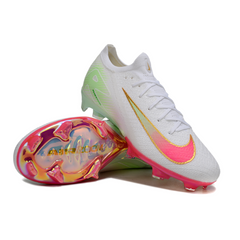 Chuteira Infantil Campo Nike Air Zoom Mercurial Vapor 16 Elite FG Branca, Rosa e Verde