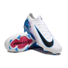 Chuteira Infantil Campo Nike Air Zoom Mercurial Vapor 16 Elite FG Branca e Azul Claro