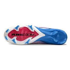 Chuteira Infantil Campo Nike Air Zoom Mercurial Vapor 16 Elite FG Branca e Azul Claro