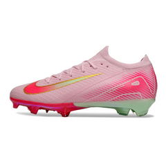 Chuteira Infantil Campo Nike Air Zoom Mercurial Vapor 16 Elite FG Rosa Claro e Verde Claro