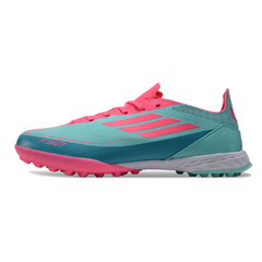 Chuteira Society TF Adidas F50 Elite Infantil Azul-Clara e Rosa