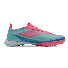 Chuteira Society TF Adidas F50 Elite Infantil Azul-Clara e Rosa