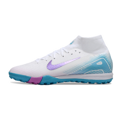 Chuteira Society TF Nike Zoom Mercurial Superfly 10 Elite Infantil Branca e Azul-Clara