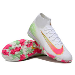 Chuteira Infantil Society Nike Zoom Mercurial Superfly 10 Elite TF Branca, Rosa e Verde
