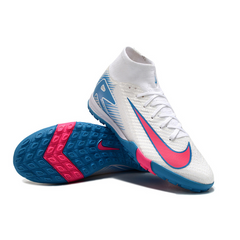 Chuteira Society TF Nike Zoom Mercurial Superfly 10 Elite Infantil Branca Rosa e Azul