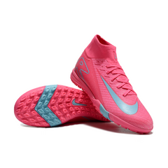 Chuteira Society TF Nike Zoom Mercurial Superfly 10 Elite Rosa e Azul Infantil