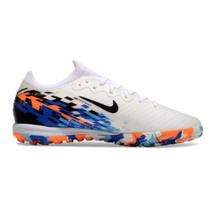 Chuteira Society TF Nike Zoom Mercurial Vapor 16 Elite Infantil Branca, Azul e Laranja