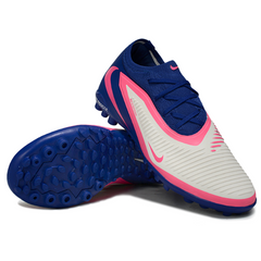 Chuteira Infantil Society Nike Phantom 6 Pro TF Branca, Azul e Rosa