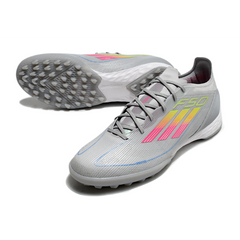 Chuteira Society TF Adidas F50 Elite Cinza, Rosa e Amarela