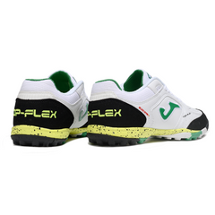 Joma Top Flex TF White, Black and Green Society Football Boots
