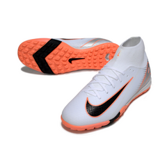 Chuteira Society Nike Zoom Mercurial Superfly 10 Academy TF Branca e Laranja
