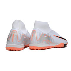 Chuteira Society TF Nike Zoom Mercurial Superfly 10 Academy Branca e Laranja