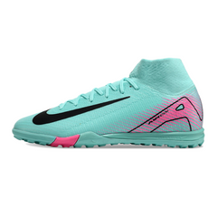 Chuteira Society TF Nike Zoom Mercurial Superfly 10 Elite Azul-Clara e Rosa