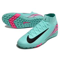 Chuteira Society TF Nike Zoom Mercurial Superfly 10 Elite Azul-Clara e Rosa