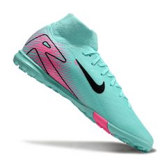 Chuteira Society TF Nike Zoom Mercurial Superfly 10 Elite Azul-Clara e Rosa