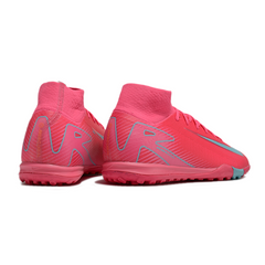 Chuteira Society TF Nike Zoom Mercurial Superfly 10 Elite Rosa e Azul-Clara