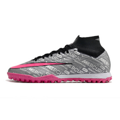 Chuteira Society TF Nike Zoom Mercurial Superfly 9 Elite Cinza e Rosa