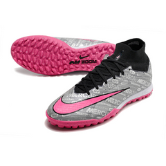 Chuteira Society TF Nike Zoom Mercurial Superfly 9 Elite Cinza e Rosa
