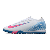 Chuteira Society TF Nike Zoom Mercurial Vapor 16 Elite Branca, Azul-Clara e Rosa