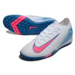 Chuteira Society Nike Zoom Mercurial Vapor 16 Elite TF Branco, Azul Claro e Rosa