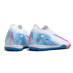Chuteira Society TF Nike Zoom Mercurial Vapor 16 Elite Branca, Azul-Clara e Rosa