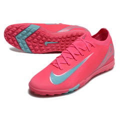 Chuteira Society TF Nike Zoom Mercurial Vapor 16 Elite Rosa e Azul-Clara