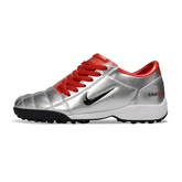 Chuteira Society TF Nike Total 90 III Prateada e Vermelha