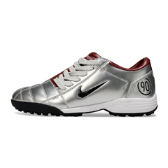 Chuteira Society TF Nike Total 90 III Prateada e Vermelha-Escura