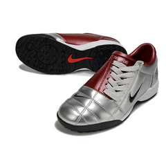 Chuteira Society TF Nike Total 90 III Prateada e Vermelha-Escura