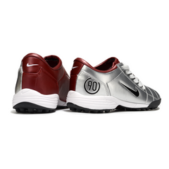 Chuteira Society TF Nike Total 90 III Prateada e Vermelha-Escura