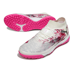 Chuteira Society Puma Future 8 TF Branca e Rosa