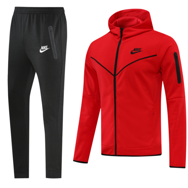 Conjunto de Frio Nike Tech-Fleece Casaco + Calça Vermelha e Preta - VENI Futebol