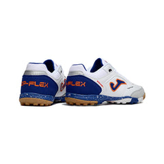 Chuteira Society TF Joma Top Flex Branca, Azul e Laranja