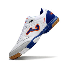 Chuteira Society TF Joma Top Flex Branca, Azul e Laranja
