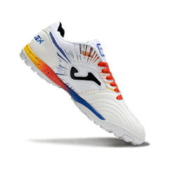Chuteira Society TF Joma Top Flex Branca, Laranja e Azul