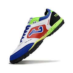 Chuteira Society TF Joma Top Flex Branca, Vermelha, Verde e Rosa