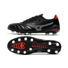 Chuteira Campo FG Mizuno Morelia Neo III Elite Preta, Branca e Vermelha