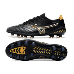 Chuteira Campo FG Mizuno Morelia Neo III Elite Preta e Dourada