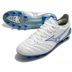 Chuteira Campo FG Mizuno Morelia Neo III Pro Branca e Azul