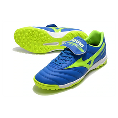Chuteira Society TF Mizuno Morelia Sala Classic Azul e Verde
