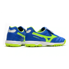 Chuteira Society TF Mizuno Morelia Sala Classic Azul e Verde