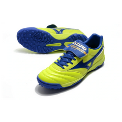 Chuteira Society TF Mizuno Morelia Sala Classic Verde Neon e Azul
