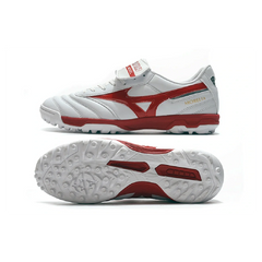Chuteira Society TF Mizuno Morelia Sala Classic Branca e Vermelha