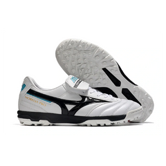 Chuteira Society TF Mizuno Morelia Sala Classic Branca, Preta e Azul