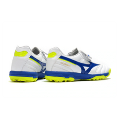 Chuteira Society TF Mizuno Morelia Sala Classic Branca, Azul e Amarela